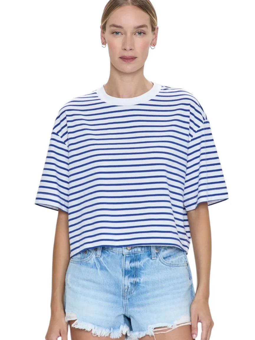 Nwt Pistola Mae Cropped Boxy Striped Blue And White Striped Tshirt | S